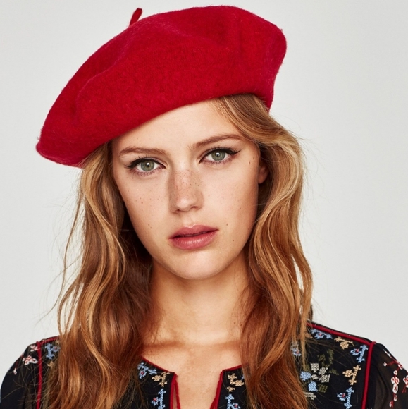 Zara Accessories - NWT Zara Red Wool Beret Hat Blogger's Favorite